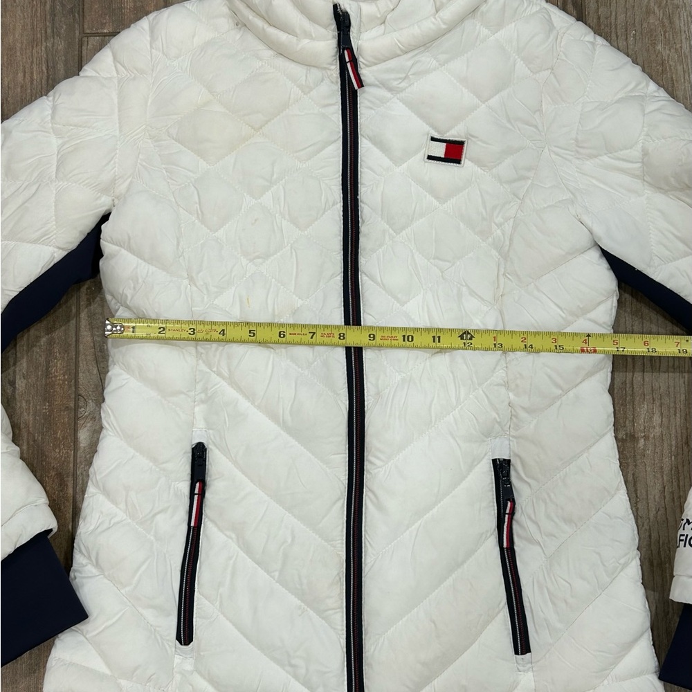 Tommy Hilfiger Women's White Quilted Puffer Jacket Coat Size Small With Hood Zip - Picture 2 of 6
